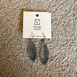 Vintage Charm Gold and Blue Dangle Earrings